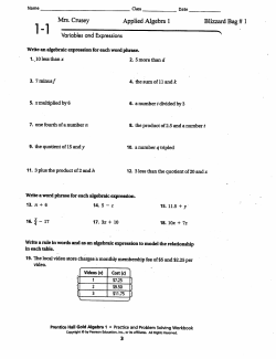 Mrs. Crusey Applied Algebra 1 Blizzard Bag # 1