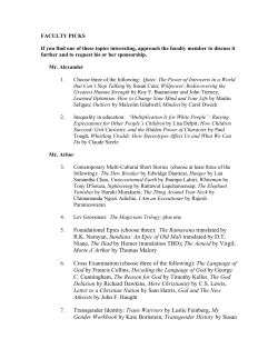 Foundational Epics (choose three): The Ramayana