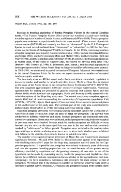 Increase in Breeding Population of Tnndra Peregrine Falcons in the