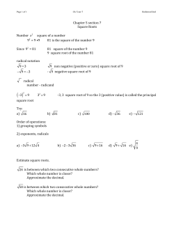 Chapter 5 section 7 Square Roots Number x2 square of a number