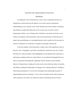 CHAPTER ONE: BIOGRAPHIES OF RICOEUR Introduction In