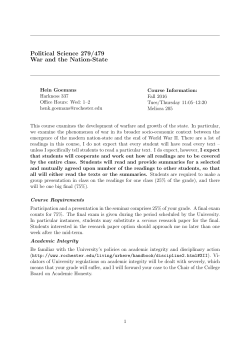 Political Science 279/479 War and the Nation