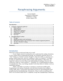 Paraphrasing Arguments - Middlebury College: Community Home