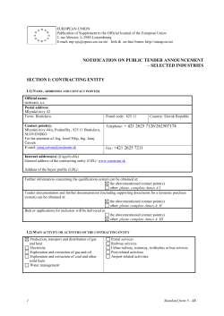 NOTIFICATION ON PUBLIC TENDER ANNOUNCEMENT