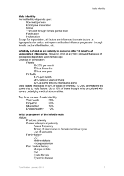 Male infertility Normal fertility depends upon: Spermatogenesis