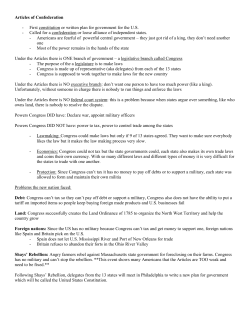 Articles of Confederation - First constitution or written plan for