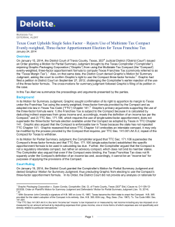 Texas Court Upholds Single Sales Factor &ndash; Rejects Use of