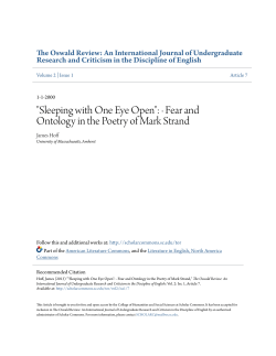 "Sleeping with One Eye Open": &Acirc;&middot; Fear and Ontology in the Poetry of