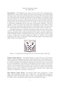Math in the Solitaire Cipher By: Jeffrey Baez Introduction: Neal