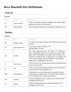 Boys Baseball Stat Definitions