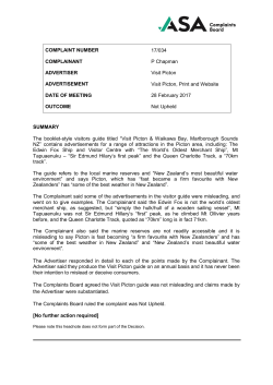 COMPLAINT NUMBER 17/034 COMPLAINANT P Chapman