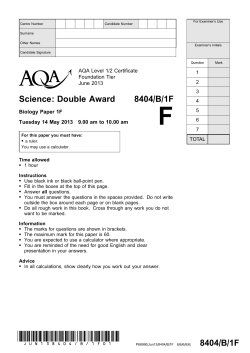 AQA Level 1/2 Certificate in Science: Double Award Question paper