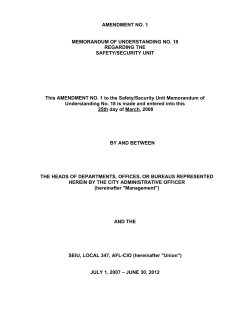 AMENDMENT NO. 1 MEMORANDUM OF UNDERSTANDING NO