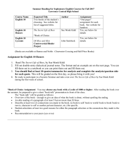 Assignment for English 10 Honors 1. Read The Secret Life of Bees