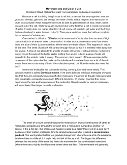 Movement Into and Out of a Cell Directions: Read, Highlight at least