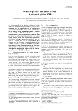 “Unitary patent” and court system – A poisoned gift for SMEs