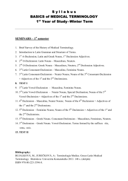 S yllabus - LATIN MEDICAL TERMINOLOGY
