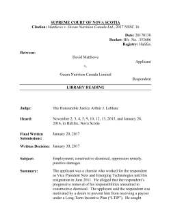 Matthews v. Ocean Nutrition Canada Ltd., 2017 NSSC 16 Date