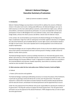 Bahrain`s National Dialogue Executive Summary of outcomes