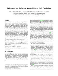 Uniqueness and Reference Immutability for Safe Parallelism