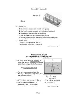 p(y) = p0 - y g &rho; = p0 + d g &rho; Pressure vs. Depth Incompressible