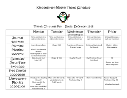 Kindergarten Weekly Theme Schedule Monday Tuesday