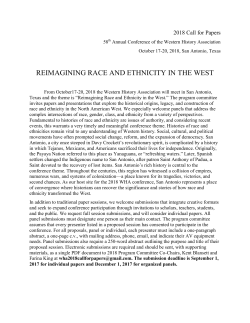 2018 Call for Papers - Western History Association