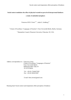Social context and temperature affect perception of kindness 1