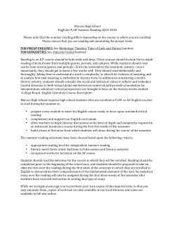 Marcus High School English I P/AP Summer