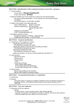 Allergen Swabbing Kit, Safety Data Sheet