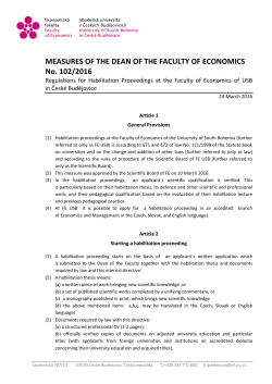 Measures of the Dean of Faculty of Economics USB No. 102/2016