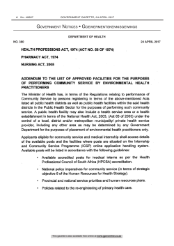 Health Professions Act: List of approved facilities for purposes of