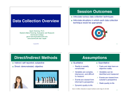 Data Collection Overview Session Outcomes Direct/Indirect Methods