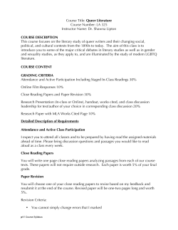 Course Title: Queer Literature Course Number