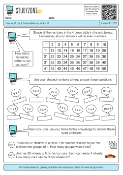 Shade all the numbers in the 4 times table in the grid below