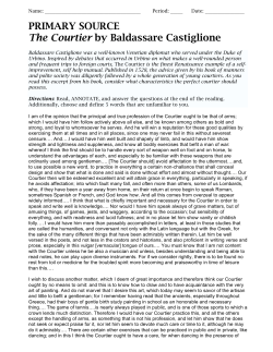 PRIMARY SOURCE The Courtier by Baldassare Castiglione