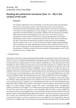 Reading the patriarchal narratives (Gen 12 &ndash; 50) in the context of the