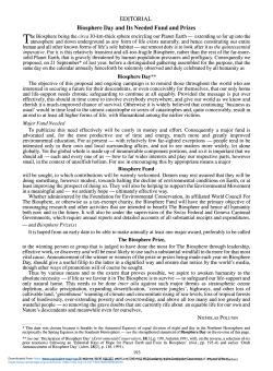 Editorial: Biosphere Day and Its Needed Fund