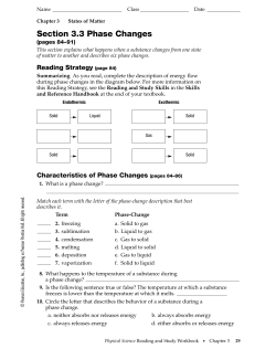 Chapter 3 Phase Changes Homework