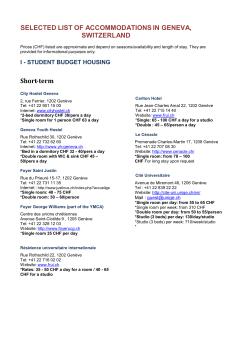 SELECTED LIST OF ACCOMMODATIONS IN
