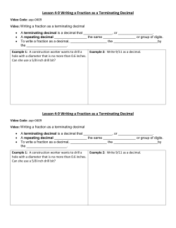 Lesson 4-9 Writing a Fraction as a Terminating Decimal Lesson 4