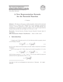 A New Representation Formula for the Factorial Function