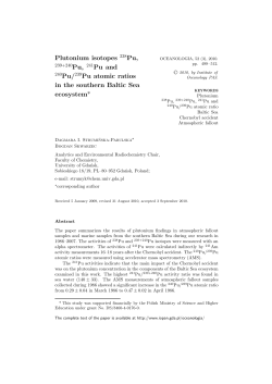 Plutonium isotopes 238Pu, 240Pu/239Pu atomic ratios in the