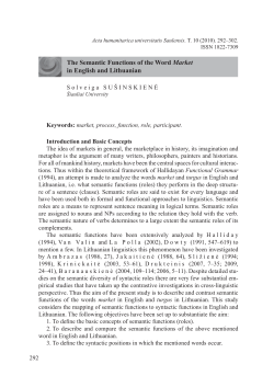 The Semantic Functions of the Word Market in English and Lithuanian