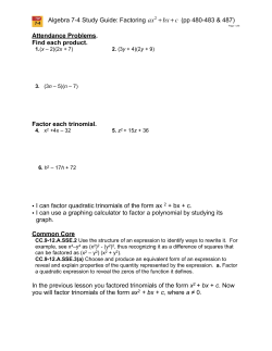 Algebra 7_4 Study Guide Factoring ax^2+bx+c - Watertown