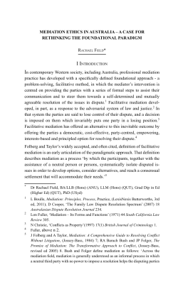 Field, Rachel --- "Mediation Ethics in Australia &ndash; A Case for