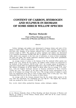 content of carbon, hydrogen and sulphur in biomass of some