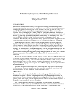 Problem Solving: Strengthening Critical Thinking in Measurement