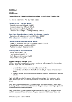 The needs are divided into four main areas: Cognition and Learning