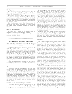 Olympic Congress of Berlin. 25th - 30th May, 1930. Third year
